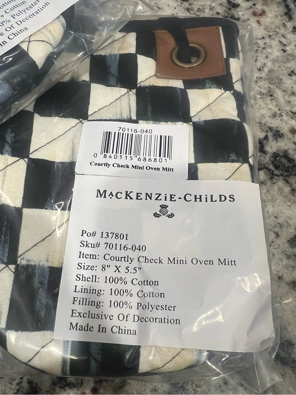 MacKenzie-Childs Courtly Check Mini Oven Mitts. Set of 2. New in packages.